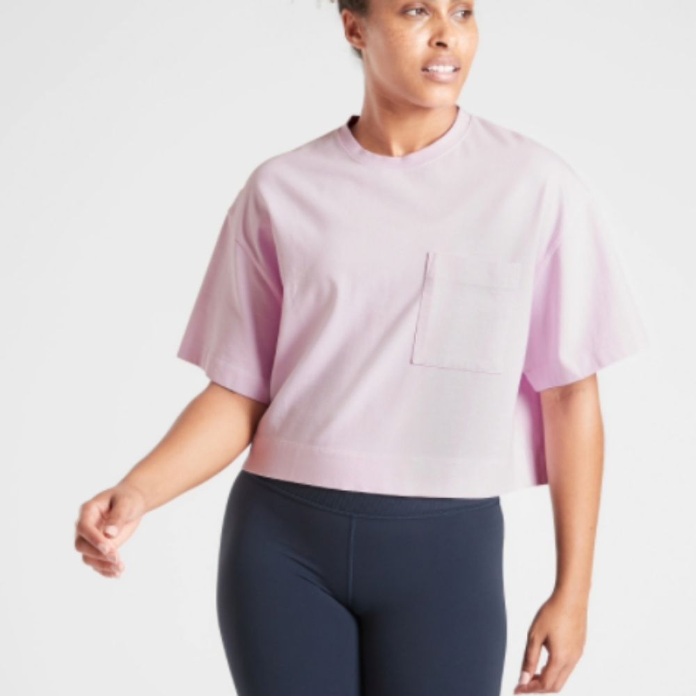 Athleta Classic Cotton Crop Tee NWT Pink